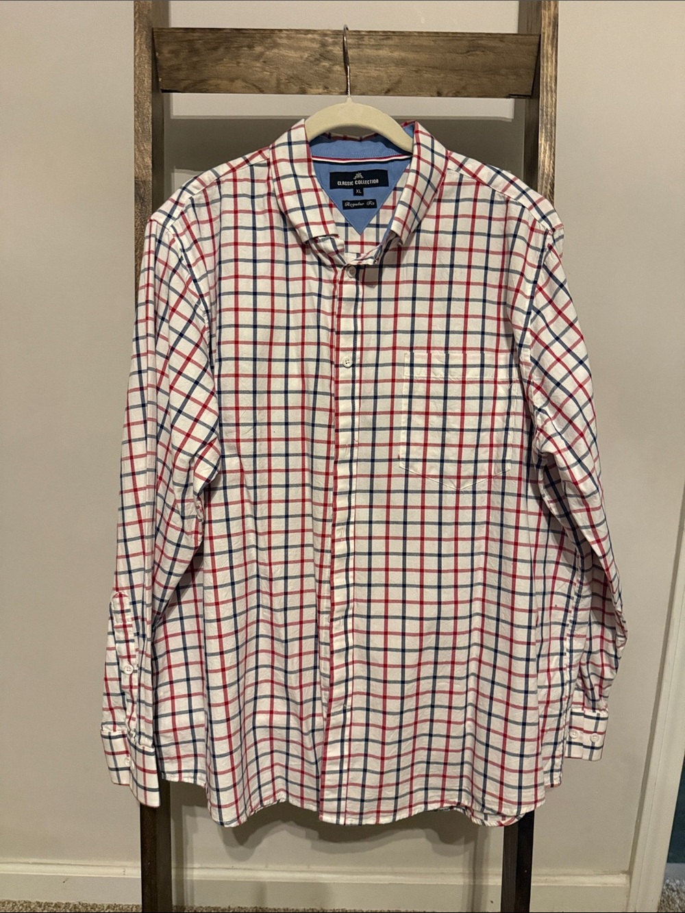 IC COLLECTION White Plaid Button-Up Shirt with Red and Blue Checks
